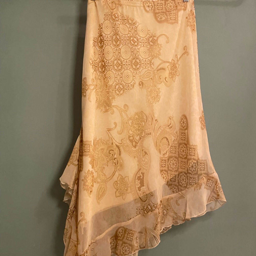 Vintage Asymmetrical Cream Patterned Skirt Size 8